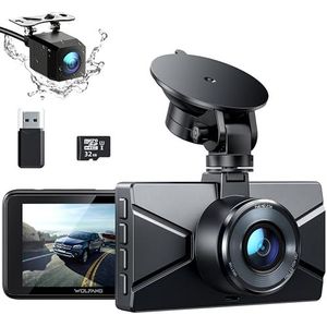 WOLFANG Dash Cam Front en Rear 2.5K, Dashcam met 3.0"" LCD-scherm, Super Night Vision, Loop Recording, G-sensor, 170 Wide Angle HDR, Parking Guard, 32G Micro SD-kaart en kaartlezer inbegrepen