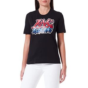 Love Moschino T-shirt voor dames, regular fit, korte mouwen, met graffiti-print, zwart, 48