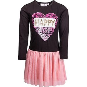 Happy Girls Meisjes-jerseyjurk met tule rok, kinderjurk, zwart, 128, zwart, 128 cm