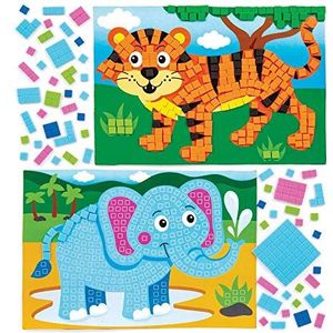 Baker Ross Mozaïekknutselsets ""jungledieren"" (4 stuks) – zelfklevende mozaïek-mozaïek-set voor kinderen