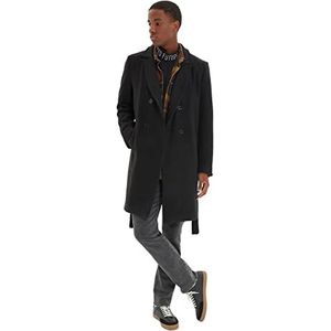 Trendyol Herenmantel met rechte lange mouwen, normale jas, zwart, S
