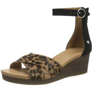 UGG Eugenia Leopard sandaal voor dames, Zwart, 36 EU