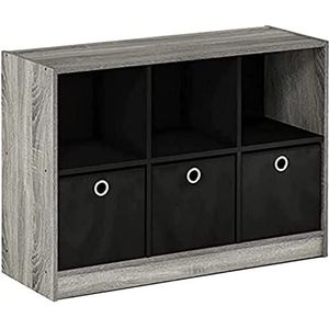 Furinno Basic boekenkast met 6 vakken en 3 laden, hout, French Oak Grey, 30,23 x 80,26 x 59,94 cm