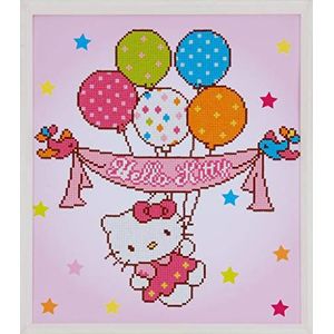 Vervaco 5413480782932 Hello Kitty & ballonnen diamantschilderij, acryl, meerkleurig, ca. 37 x 44 cm.