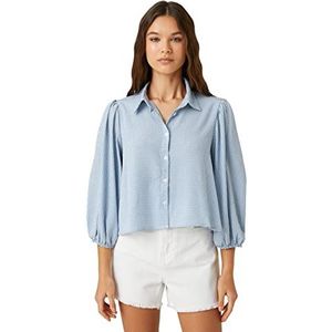 Koton Oversized damesshirt van viscose met pofmouwen, check button detail, Blue Check (03t), 34