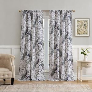 Laura Ashley Belvedere raamgordijnen met roedezak, 213,4 cm lengte, 2 panelen set, canvas lichtfiltering, pauw