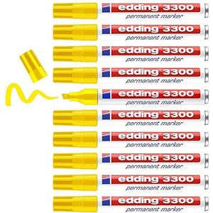 edding 3300 permanent marker - geel - 10 stiften - beitelpunt 1-5 mm - sneldrogende permanent marker - water- en wrijfvast - voor karton, kunststof, hout, metaal - universele marker