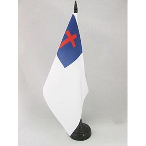 Christelijke Religietafel Vlag 14x21 cm - Christendomsbalie Vlag 21 x 14 cm - Zwarte plastic stok en voet - AZ FLAG