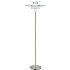 EGLO Vloerlamp Brenda, 1-lichts staande lamp, materiaal: staal, kleur: mat nikkel, wit, fitting: E27, incl. voetschakelaar
