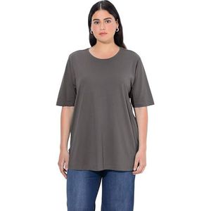 Ulla Popken Basic T-shirt met ronde hals voor dames, grafietgrijs, 62-64