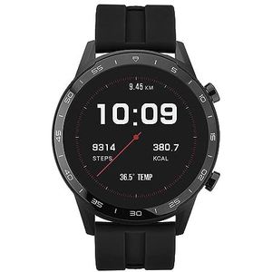 Sekonda Heren 45 mm smartwatch met hartslag- en slaapmonitor, dagelijkse activiteit, sport, muziek, weer- en berichtfuncties, met rubberen band., Zwart, Casual