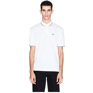 Armani Exchange Essentials poloshirt voor heren, dubbele gestreepte mouwen en kraag, monogram-logo, gebroken wit, S, off-white, S