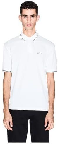 Armani Exchange Essentials poloshirt voor heren, dubbele gestreepte mouwen en kraag, monogram-logo, gebroken wit, S, off-white, S