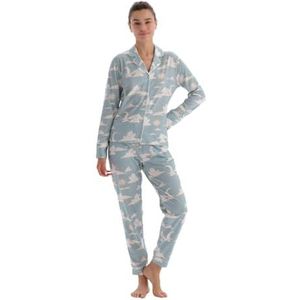 Dagi Dames shirt met lange mouwen Collar Cloud Printed Pyjama Suit Pyjama Set, lichtblauw, M