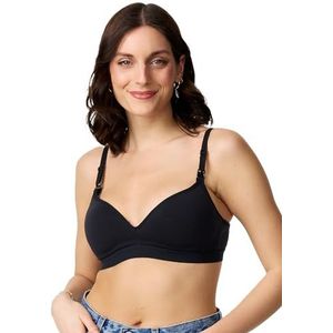 Nur Die Voedingsbeha met clipsluiting, gevoerd, naadloos, zonder beugel, katoen, strijkloos voor ondersteuning, comfortabele zwangerschapsbeha, zwart, 90D