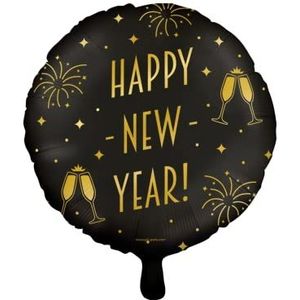 PD-Party 7031817 Decoratief Party Folie Ballonnen | Natuurlijk Rubber (Latex) - Goud/Zwart Happy new year, Diameter 46 centimeter