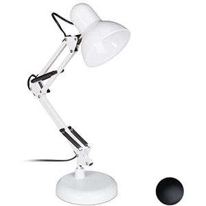 Relaxdays Retro bureaulamp, scharnierarm, draaibaar, bureauleeslamp, metaal, E27, HxBxD: 50 x 27 x 15 cm, wit
