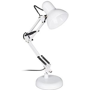 Relaxdays retro bureaulamp, met flexibele arm, leeslamp, van metaal, E27-fitting, HBD:50 x 28 x 15 cm, in het wit
