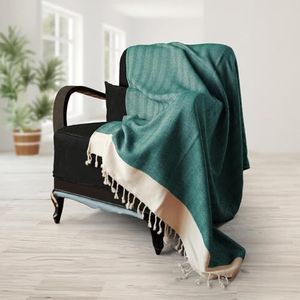 Smyrna Turkish Cotton Visgraatserie plaid deken 100% katoen | Groot 152 x 205 cm draagbare gezellige deken |Gemaakt in Turkije|Machine wasbaar|Premium luxe badhanddoek en picknick tapijt-benzine