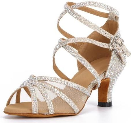 Syrads - Ballroom Latin Dansschoenen - Champagne - Suède Zool - 6cm Hak