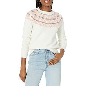 Amazon Essentials Dames Soft-Touch Crewneck nieuwigheid trui, ivoor roze Fair Isle Print, groot