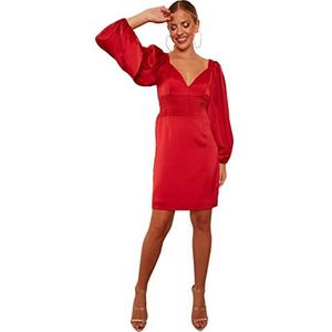 Chi Chi London - Bodycon Jurk - Rood - Ballon Mouw - Speciale Gelegenheid