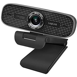 LogiLink UA0378 - conferentie HD-USB-webcam, 100° groothoeklens, dubbele microfoon met ruisonderdrukking, met handmatige focus, voor videoconferenties en live streaming, zwart