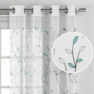 Venster Elementen Golvend Bladeren Geborduurde Sheer Grommet Gordijn Panel