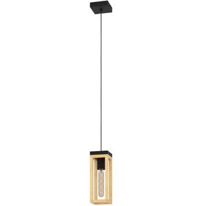 EGLO Hanglamp Nafferton, 1-lichts pendellamp eettafel, FSCM70HB, lamp hangend voor woonkamer en eetkamer, eettafellamp van nauurlijk hout en zwart metaal, E27 fitting