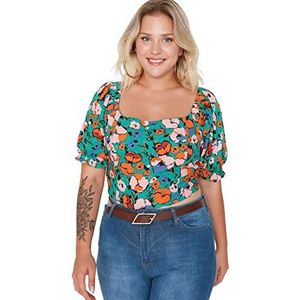 Trendyol Vrouwen Vrouw Regelmatige Standaard Vierkante Kraag Geweven Plus Size Blouse Shirt, Meerkleurig, 70