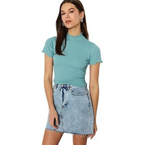 Trendyol Vrouwen Jonge Regelmatige Standaard Staande Kraag Geweven Blouse, Munt, M