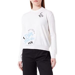 Love Moschino Dames Regular Fit Lange Mouwen Ronde Hals met Borduurwerk Mix Trui Sweater, wit (optical white), 46