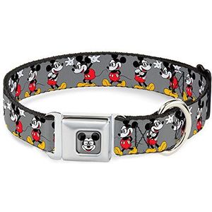 Buckle-Down Hondenhalsband Veiligheidsgordel Gesp Mickey Mouse Bril Poses Grijs 16 tot 23 Inches 1.5 Inch Breed