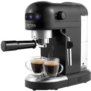 Petra PT5240 Espresso-koffiezetapparaat met melkopschuimer, 1,4 L, voor espresso’s in barista-stijl, compact met Italiaanse drukpomp van15 bar, BPA-vrij, compatibel met gemalen koffie, 1465 W, zwart