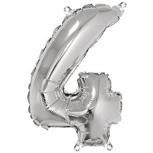 Rayher 87036606 getal 4 party-/folieballon, zilver, 40 cm hoog, om te vullen met lucht, voor verjaardag, zilver, jubileum
