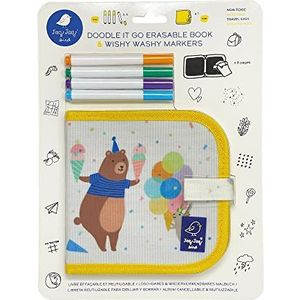 Jaq Jaq Bird 1108076 uitwisbaar krijtboek, mini-kleurboek beer incl. 4 Wishy Washy pennen, voor kinderen vanaf 3 jaar, herbruikbaar tekenbord voor thuis en onderweg
