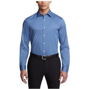 Van Heusen Men's Dress Shirt Slim Fit Flex Collar Stretch Solid, Dusty Blue, 17"" Neck 34""-35"" Sleeve