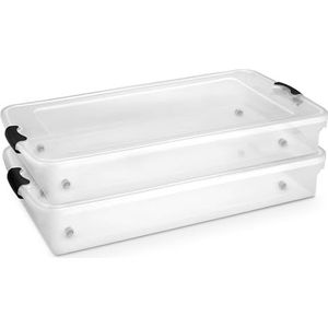 HOMZ Opslagcontainers, 2 stuks, onder het bed, doorzichtige plastic containers met deksels, 56,8 liter, grijze vergrendeling