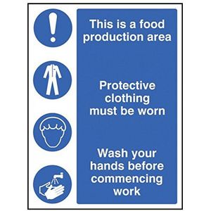 Caledonia Signs 25604E Voedselproductiegebied/Beschermende kleding/Was Handsbord, Zelfklevend Vinyl, 200 mm x 150 mm