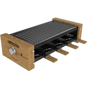 Cecotec Cheese&Grill 8200 houten raclette 1200 W, grilloppervlak, 8 enkele pannen, instelbare thermostaat, afneembaar ontwerp