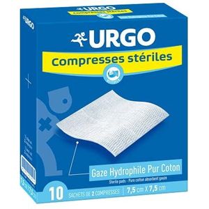 Urgo - Steriele gaskompressen – absorptie – doos met 10 zakken met elk 2 kompressen – 7,5 cm x 7,5 cm