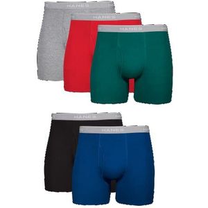 Hanes Men's 5-Pack Exposed Waistband Boxer Briefs, Assorted, Large