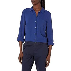 Tommy Hilfiger Damesshirts voor vrouwen, casual bovenstuk, hemd met button-down-kraag, blauw (Deep Sea), XL