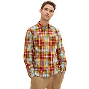 TOM TAILOR Uomini Flanellen overhemd met ruitpatroon en borstzak 1033725, 30778 - Red Multicolor Big Check, 3XL