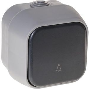 Bert belknop, IP54, in elegant grijs, compact (7 x 7 x 5 cm), ideaal voor binnen en buiten, waterdicht en stofdicht, zorgt voor duurzaamheid en optimale functionaliteit.