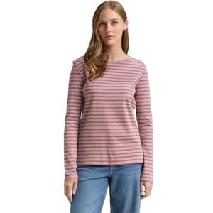 TOM TAILOR Denim Damesshirt met lange mouwen en strepenpatroon, 38539 - Tonal Dusty Rose Stripe, XL