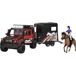 Dickie Toys - Playlife Paardentrailer set (42 cm) - rood en zwart speelgoed vrachtwagen met paardentrailer, paard & ruiter - voor kinderen vanaf 3 jaar. Jaren