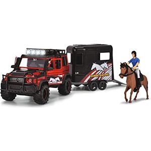 Dickie Toys - Playlife Paardentrailer set (42 cm) - rood en zwart speelgoed vrachtwagen met paardentrailer, paard & ruiter - voor kinderen vanaf 3 jaar. Jaren