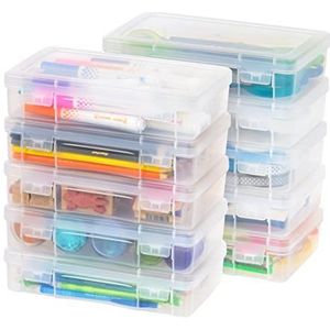 IRIS USA Medium Plastic Clear Hobby Modular Craft Supply Art Satchel Opbergdoos Organizer met klikdichte sluiting vergrendeling voor linten, kralen, stickers, garen, ornamenten, 10 pack