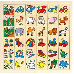 Bino world of toys Legpuzzel ""Was gehört wohin"", speelgoed voor kinderen vanaf 3 jaar (kinderspeelgoed met 36 delen, houten speelgoed met 36 motieven, motoriekspel voor kleine ontdekkers), meerkleurig